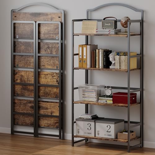 5 Tier Vintage Wood Folding Bookshelf D5044
