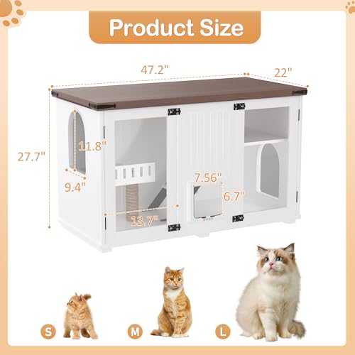 White Multi-Functional Cat Litter Box Enclosure with Smart Door & LED Light E33617