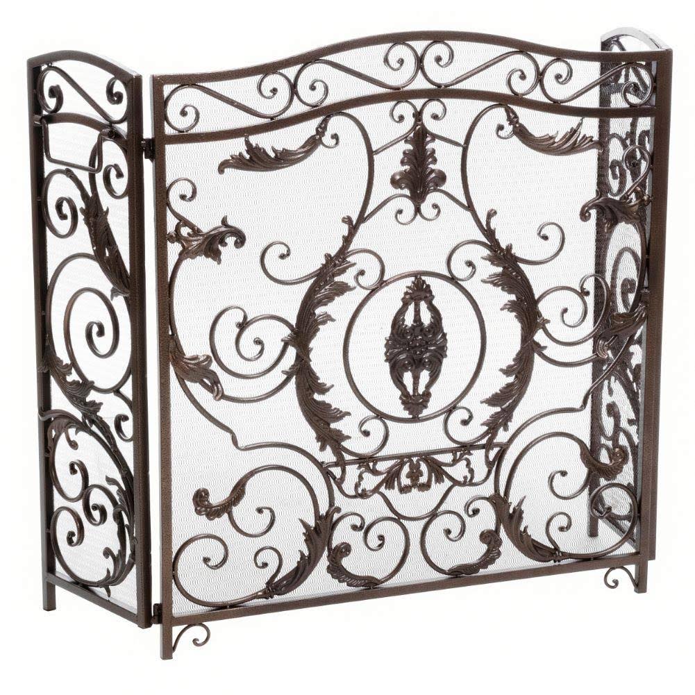 Black Gold Finish Floral Iron Fireplace Screen W691708