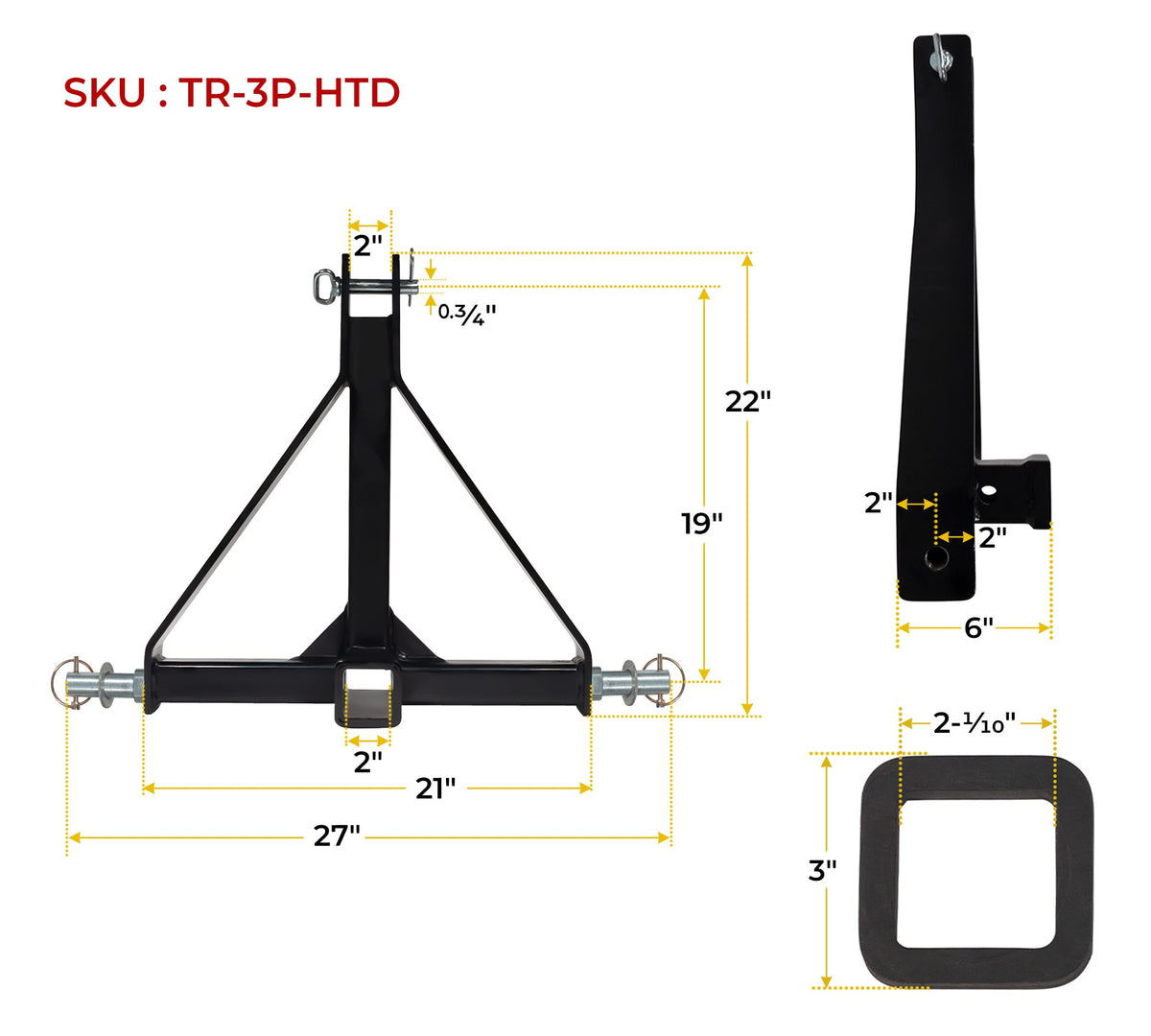 3 Point 2" Receiver Trailer Hitch Adapter W6403
