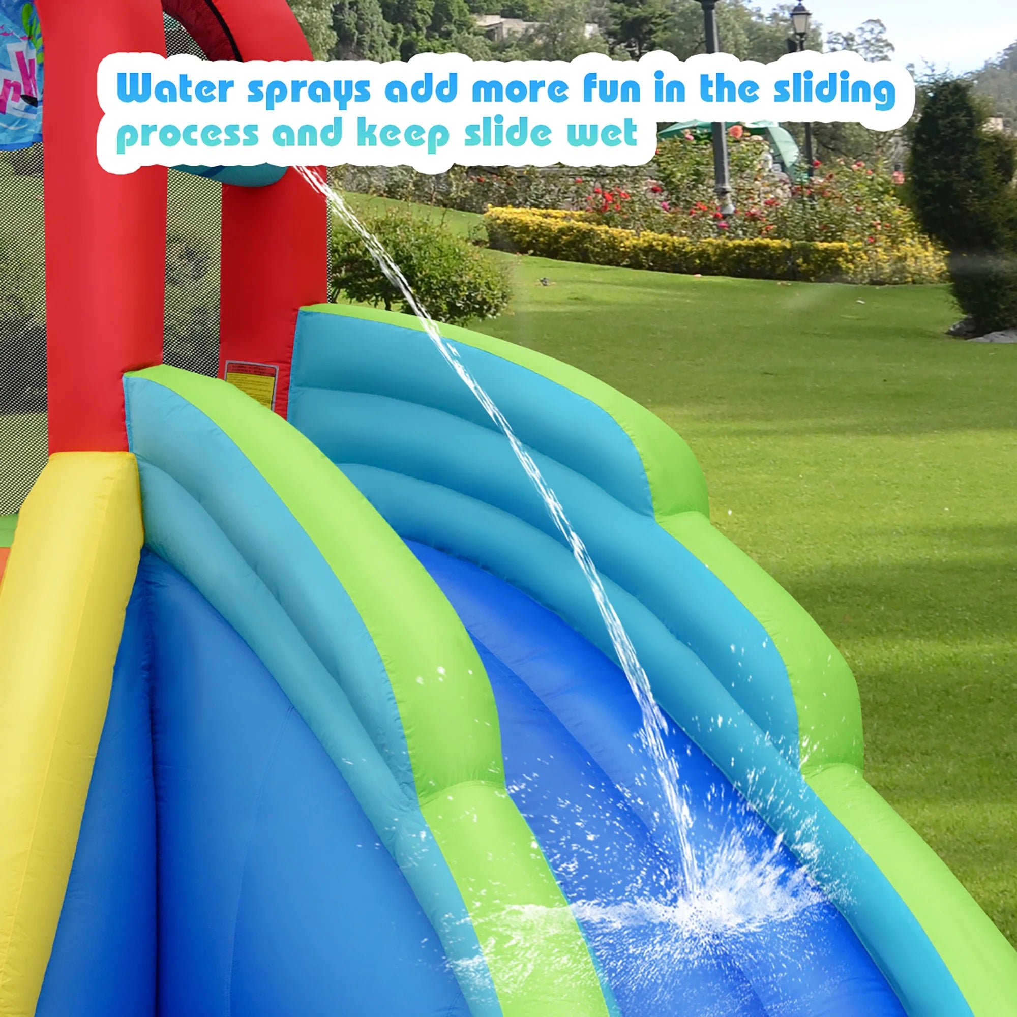 Inflatable Bounce House Water Splash Pool Dual Slide Climbing Wall T29407