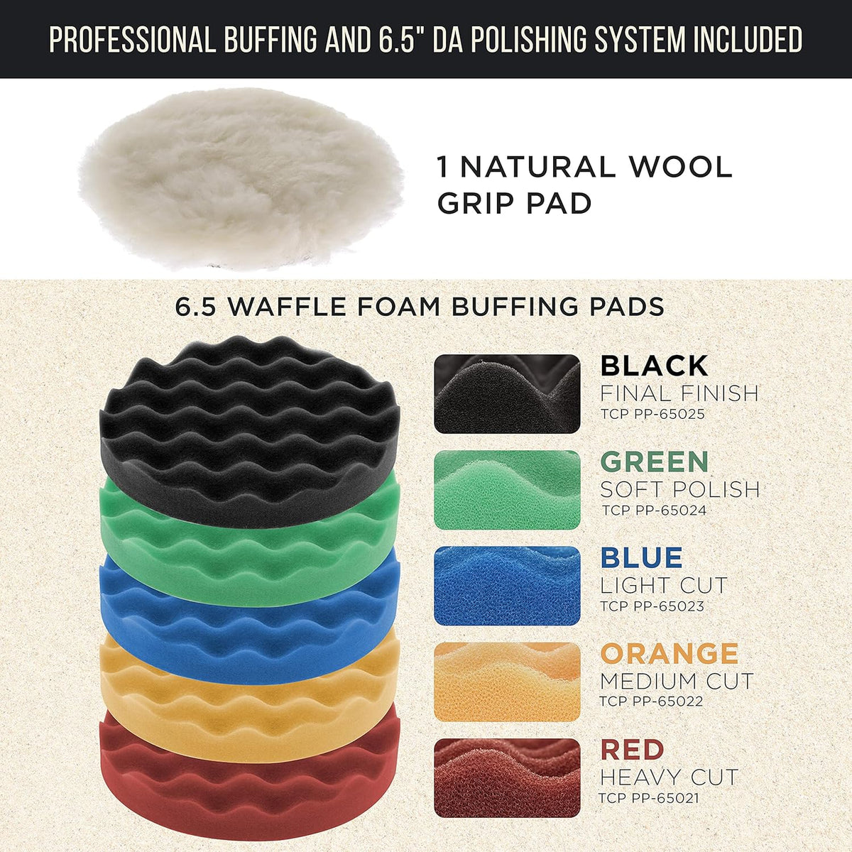 6 Random Orbit Dual-Action Polisher Buffer Sander with 8 Waffle Foam Pad Kit W270