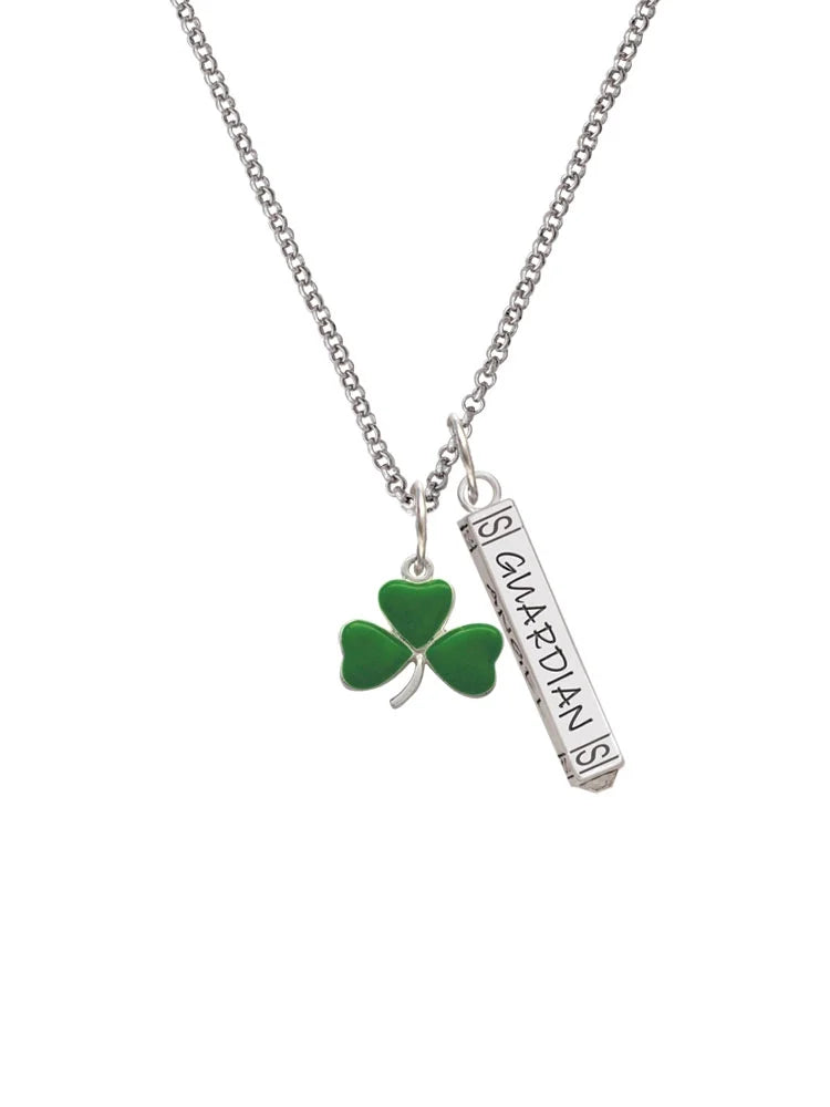 Silvertone Three Leaf Clover Guardian Angel Bar Charm Necklace, 23" C408