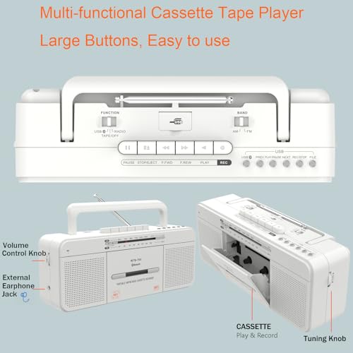 Cassette Player Recorder with Bluetooth, USB, AM/FM Radio Stereo, Portable S23020
