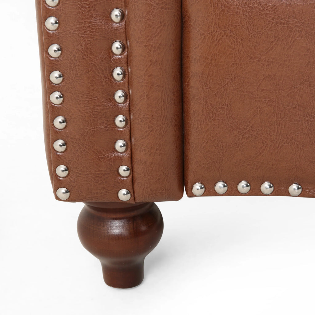 Cognac Brown Upholstered Button Tufted Loveseat with Nailhead Trim T543257