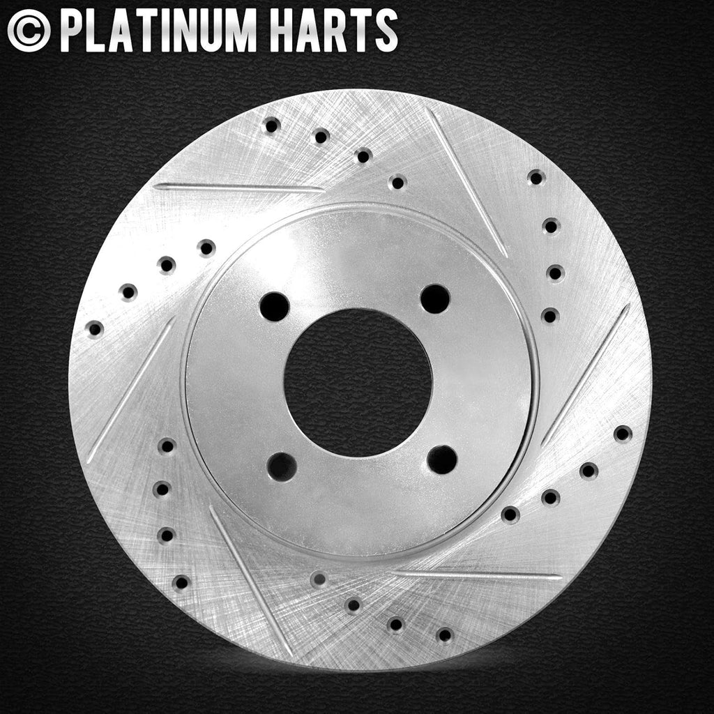 Front and Rear Brake Rotors Silver Drilled Slotted Heavy Duty Pads H86220