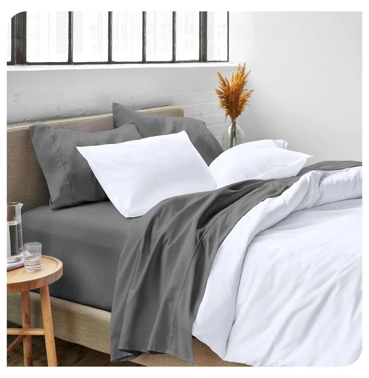 Full XL 4 Piece Microfiber Bed Sheets with Pillowcases, Grey E6540