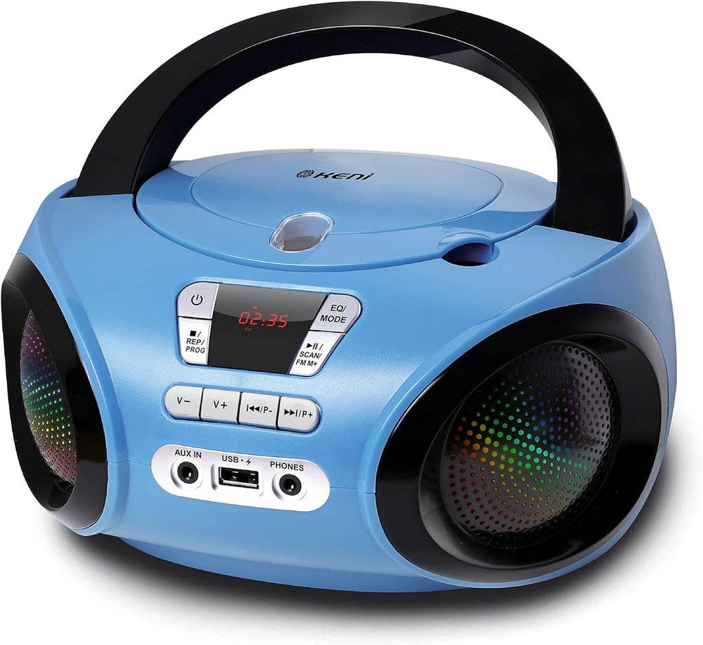 Blue Portable CD Player Boombox with FM Radio, Bluetooth, Stereo Sound Speaker, Pack of 2 W672