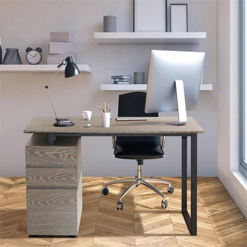 Reversible Home Office Desk with Filing Cabinet in Gray M293091