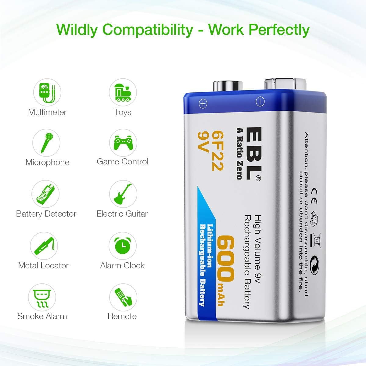 4-Pack 9V Li-ion Rechargeable Batteries with Charger M30083