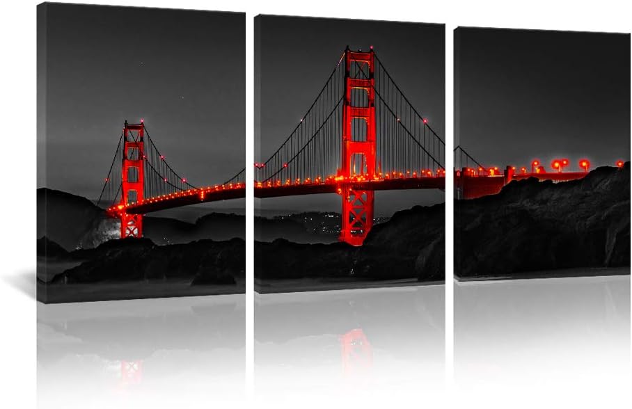 Black and Red Golden Gate Bridge Canvas Wall Art 20x28 3pcs G50345