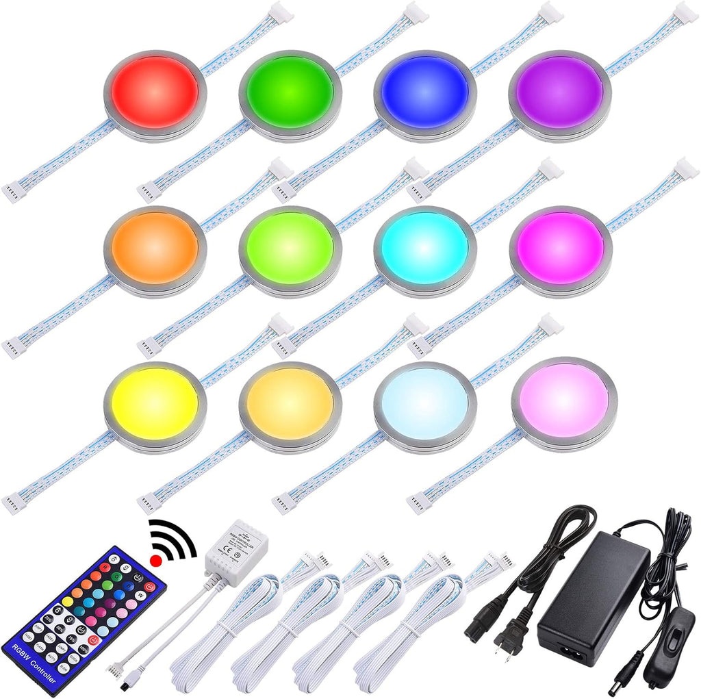 14 Lights Linkable Under Cabinet LED Puck Light Kit with Wireless Remote Control Dimmer G196
