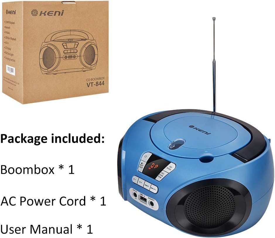Blue Portable CD Player Boombox with FM Radio, Bluetooth, Stereo Sound Speaker, Pack of 2 W672