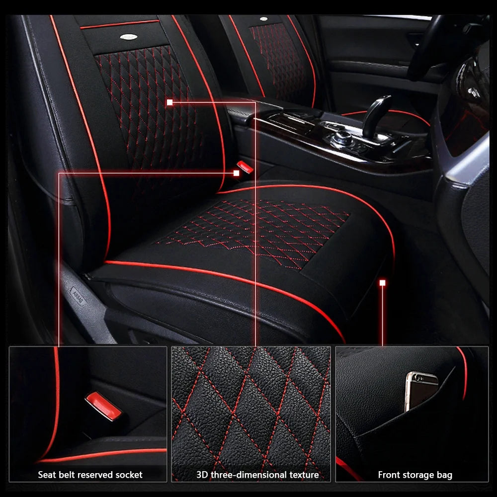 Deluxe Leather 5-Seats Front and Rear Full Set Car Seat Covers J3592