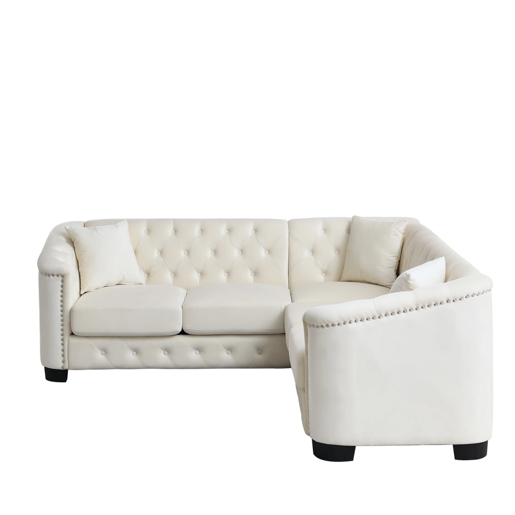 Beige Velvet 5-Seater Corner Sofa with 3 Cushions C83381