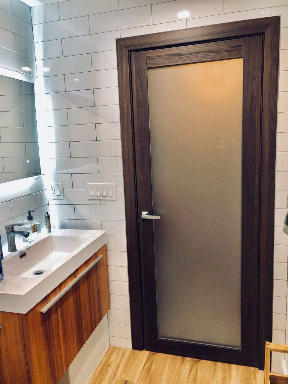 Frosted Glass Door Panel Slab 32 x 84 Solid Wood Core Interior Door U66779
