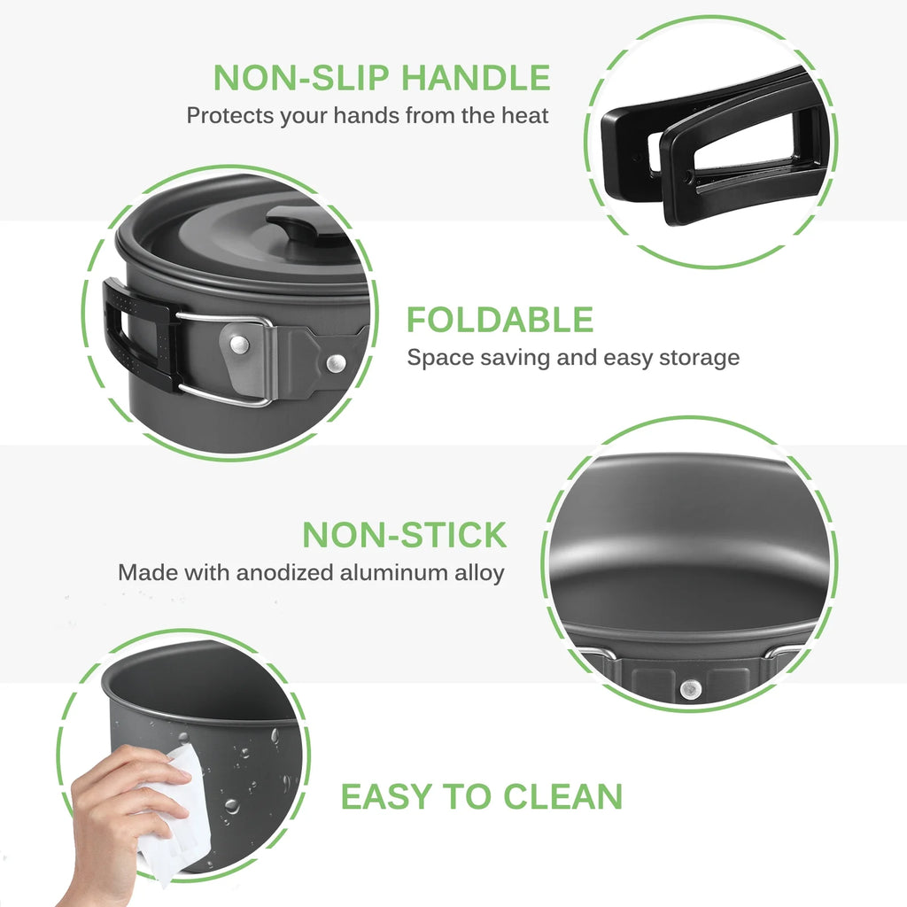 Collapsible Cookware Utensils Kit with Pan Knife Fork Bowl T582133