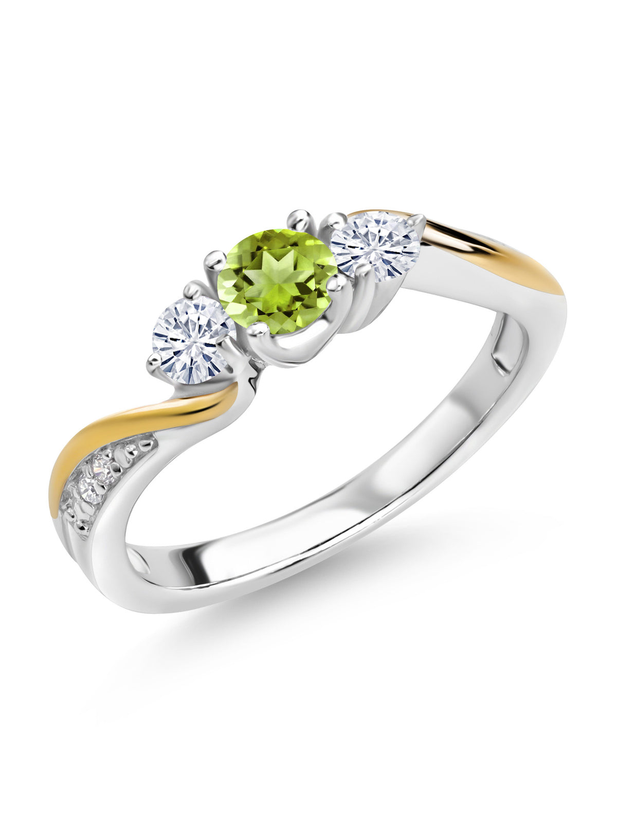 925 Silver 10K Yellow Gold Green Peridot White Moissanite White Lab Grown Diamond 3 Stone Engagement Ring M402