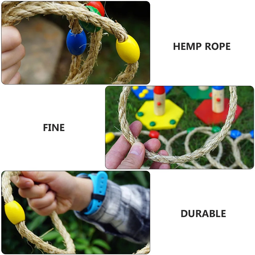 Natural Rope Ring Toss Game Toy Wooden Educational Playthings I343