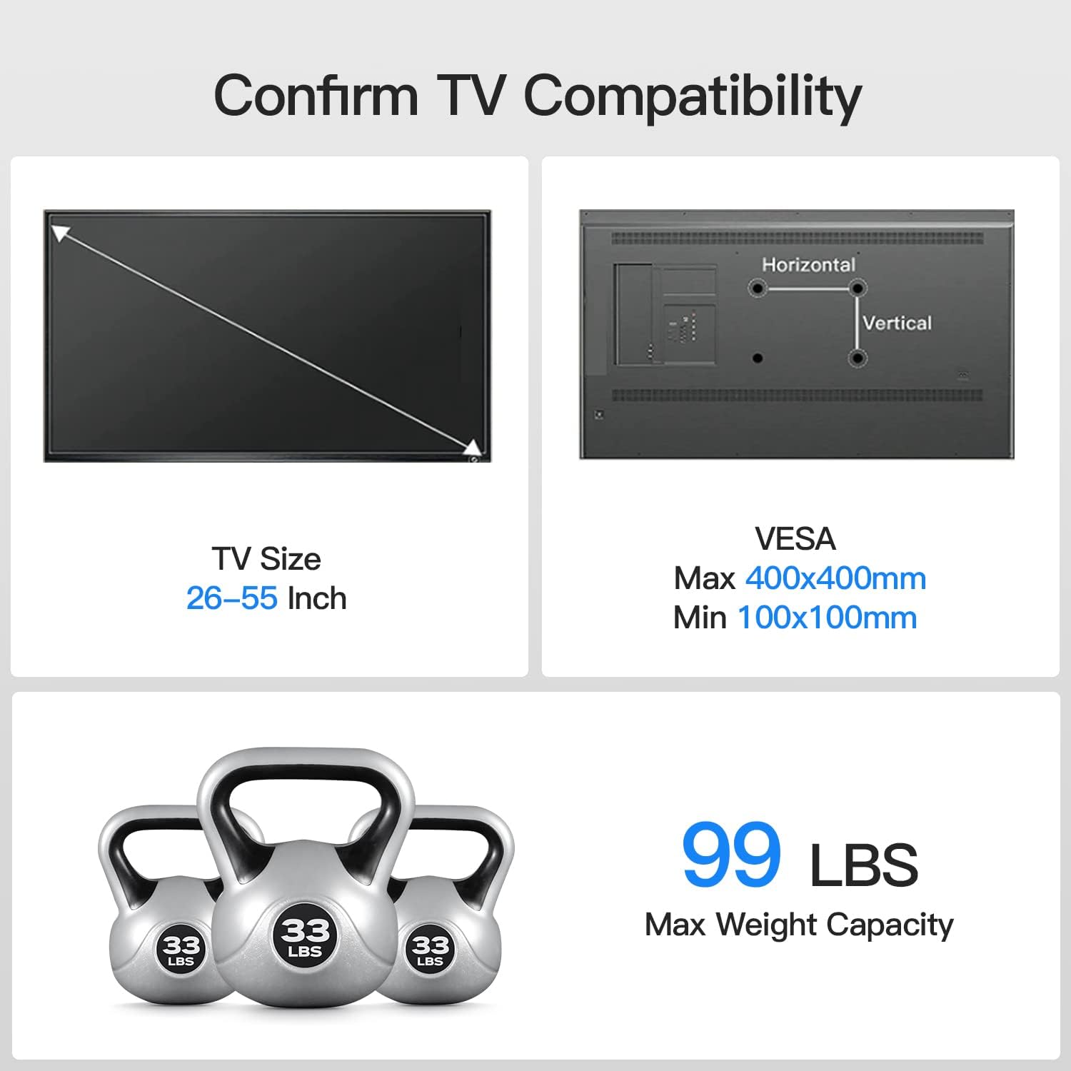 TV Wall Mount for 26-55 inch TVs, Full Motion TV Mount Bracket, Max VESA 400x400mm, Pack of 2 M482