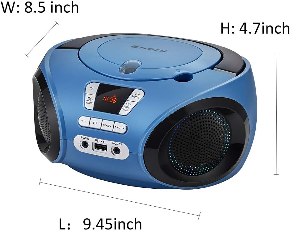 Blue Portable CD Player Boombox with FM Radio, Bluetooth, Stereo Sound Speaker, Pack of 2 W672
