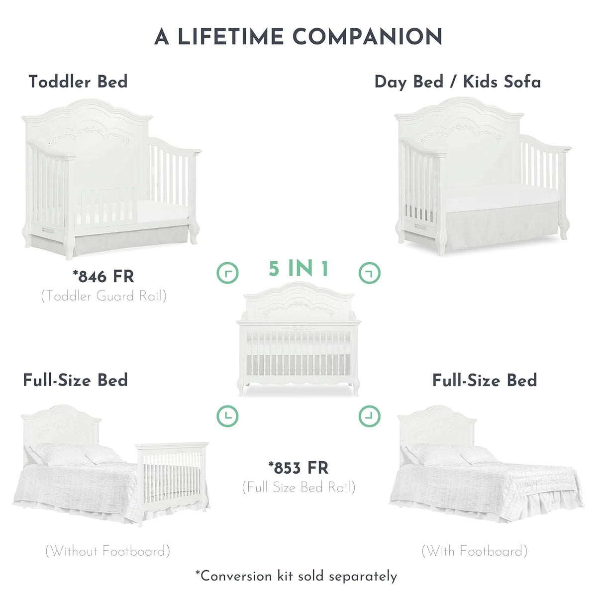 5-in-1 Convertible Crib in Frost O836203