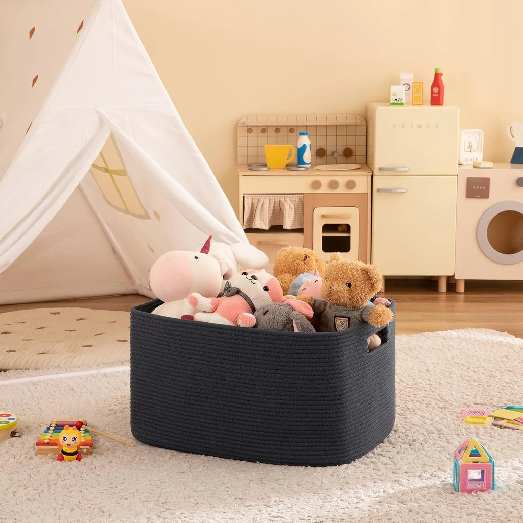 75L Large Woven Cotton Rope Blanket Storage Basket with Handle W471