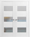 Solid French Double Doors 36 x 80 inches Opaque Glass White Silk Wood Solid Panel Frame K980