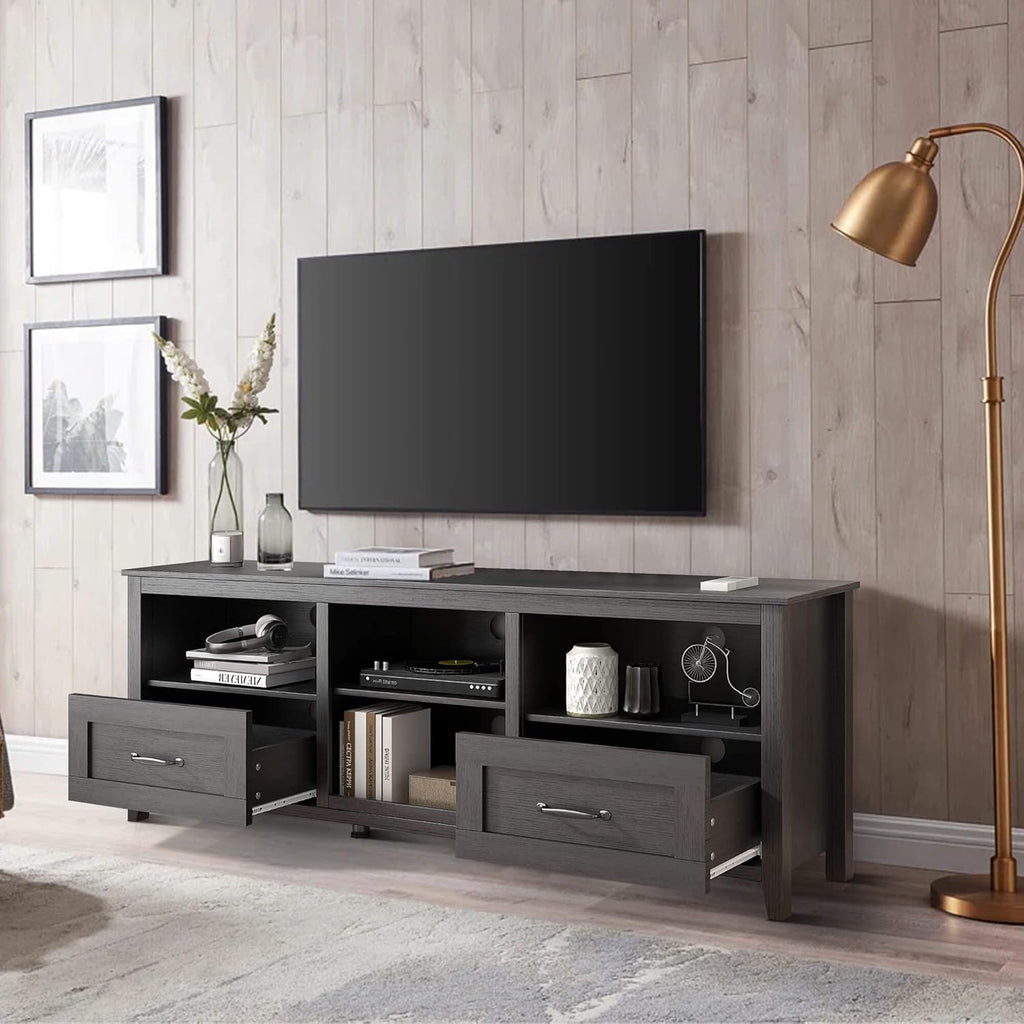Black 70 inch TV Stand with Drawers Wood Storage Cabinet Z798