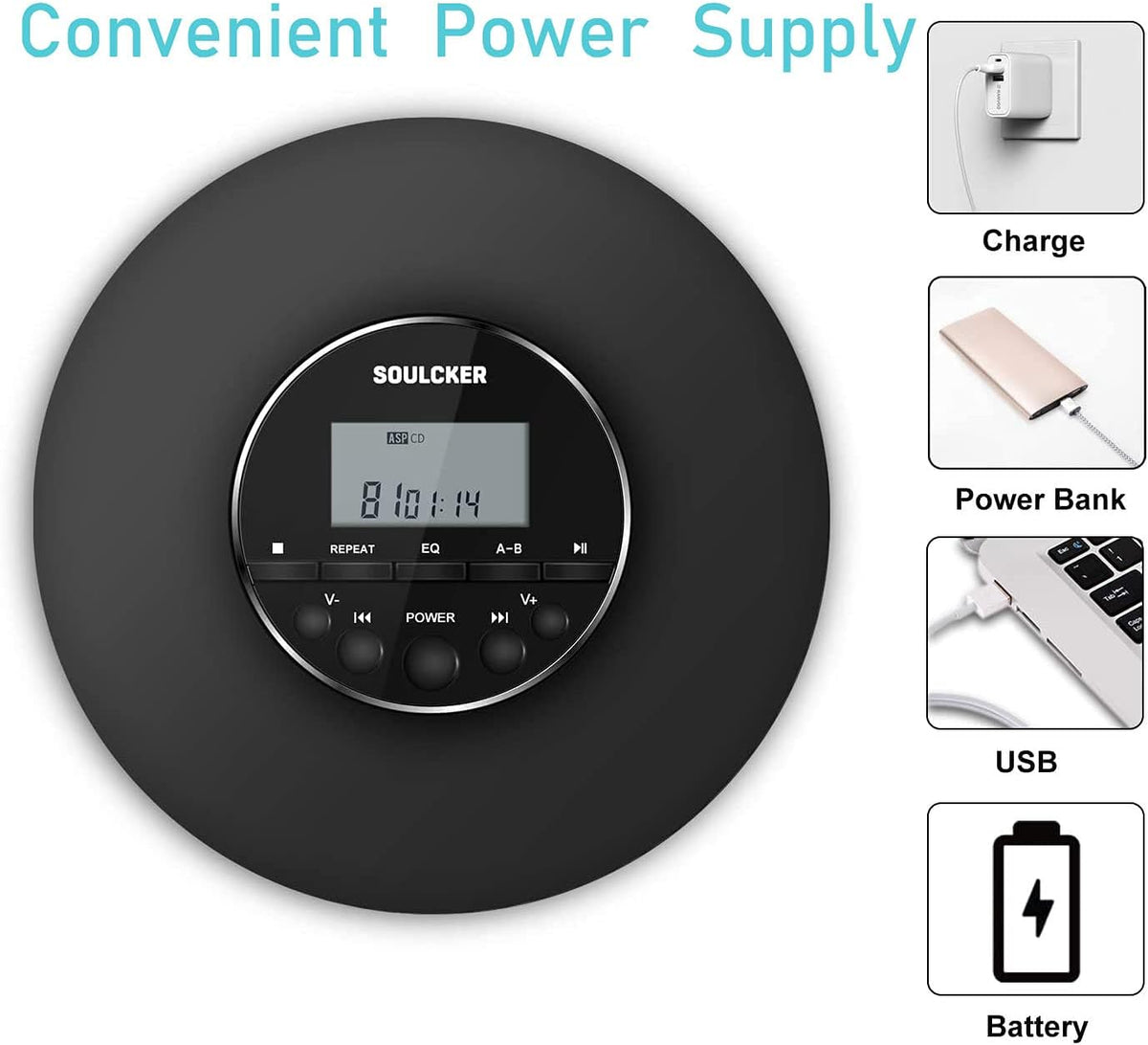 Portable CD Player with Headphones Jack, Anti-Skip, Shockproof, LCD Screen A50666