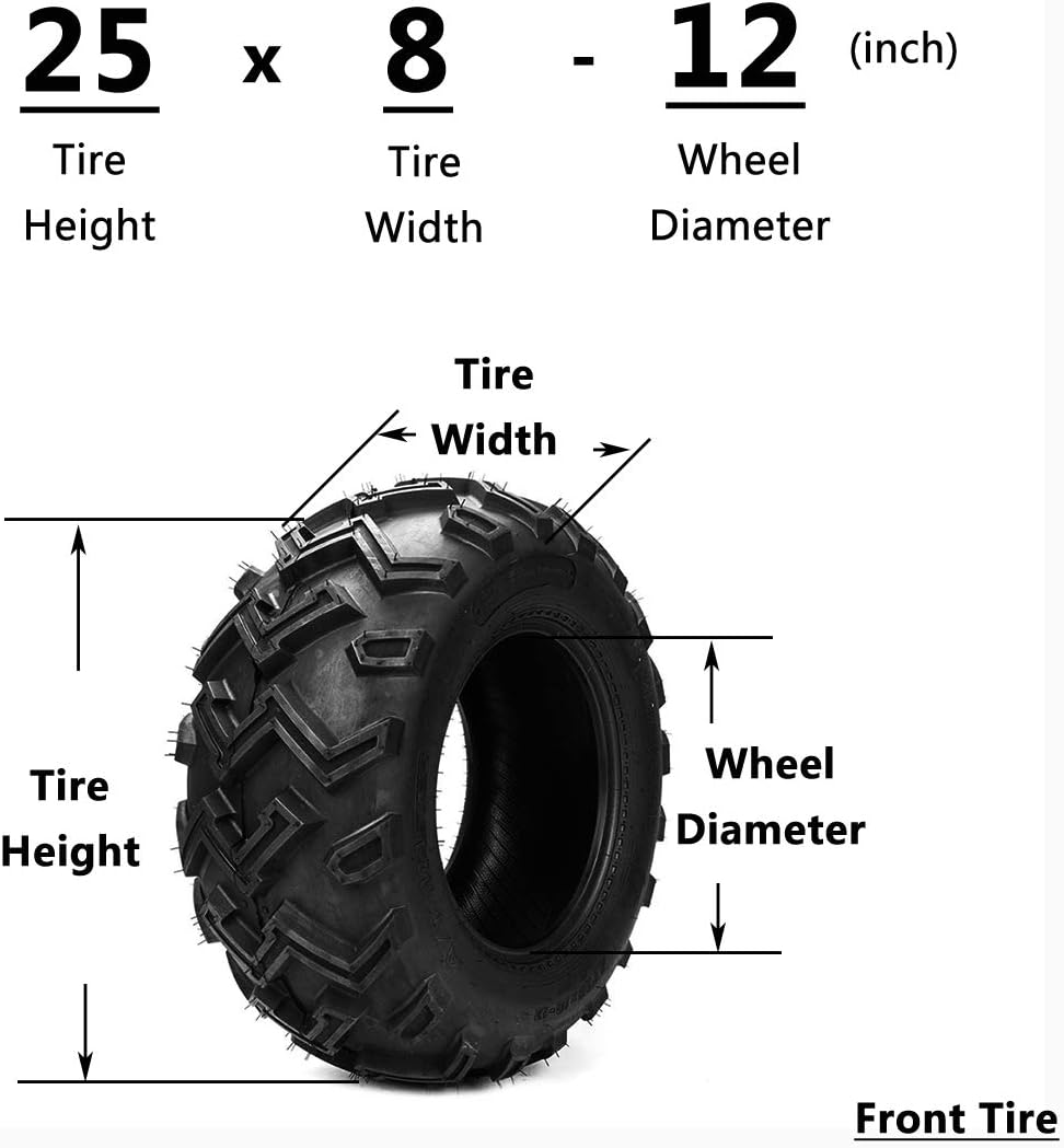 4PCS 25x8-12 Front & 25x10-12 Rear 6 Ply ATV/UTV Tubeless Tires L111528