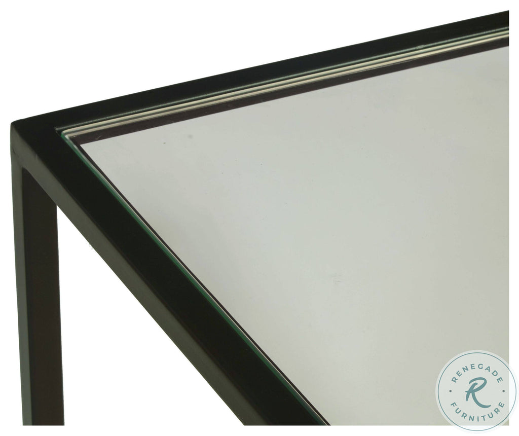 Black Glass Top End Table with Wooden Shelf O949
