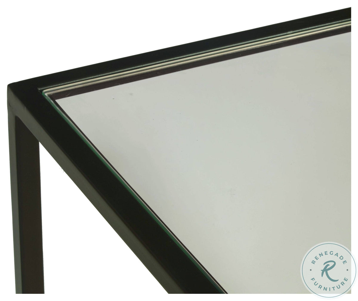 Black Glass Top End Table with Wooden Shelf O949