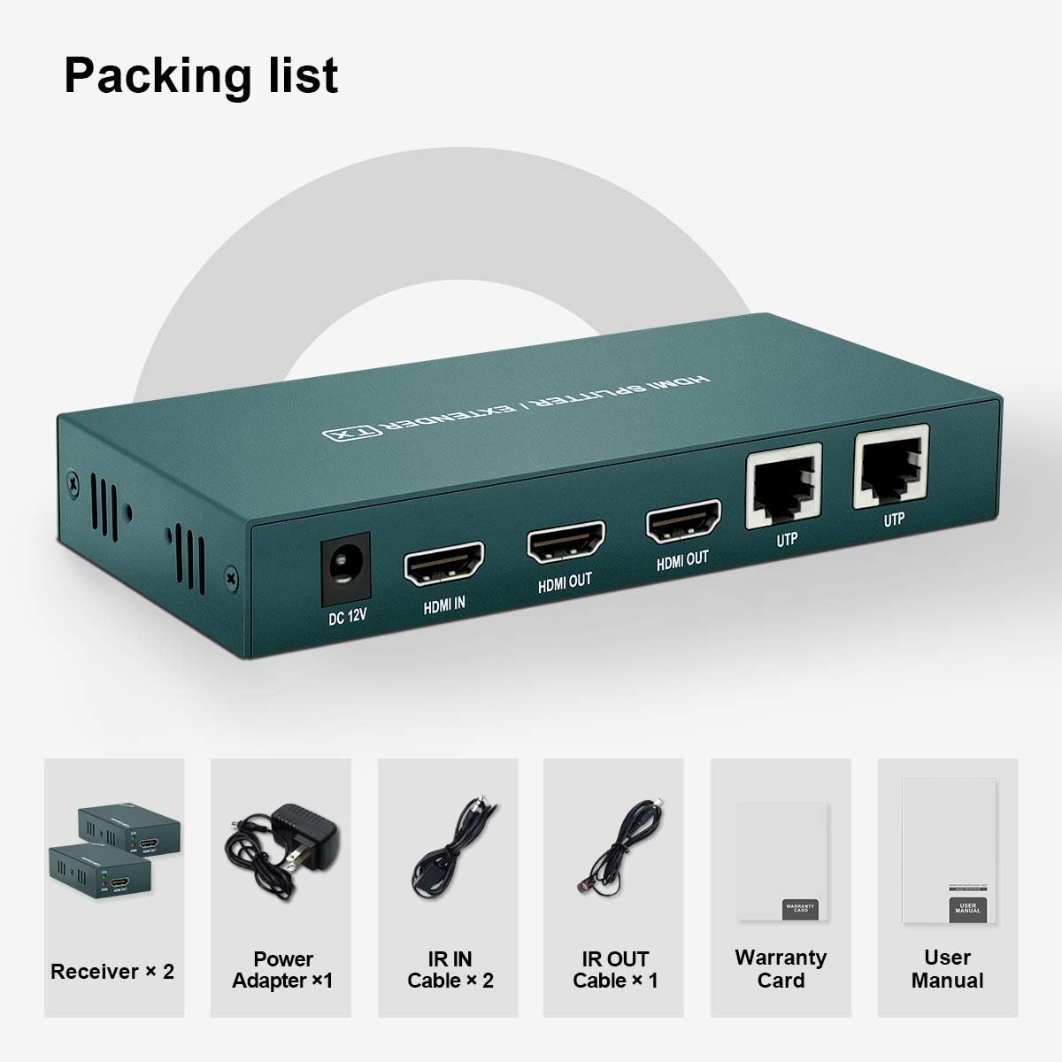 HDMI Extender Splitter 1x2 with IR, 2 HDMI Loop Out, Pack of 2 E14105