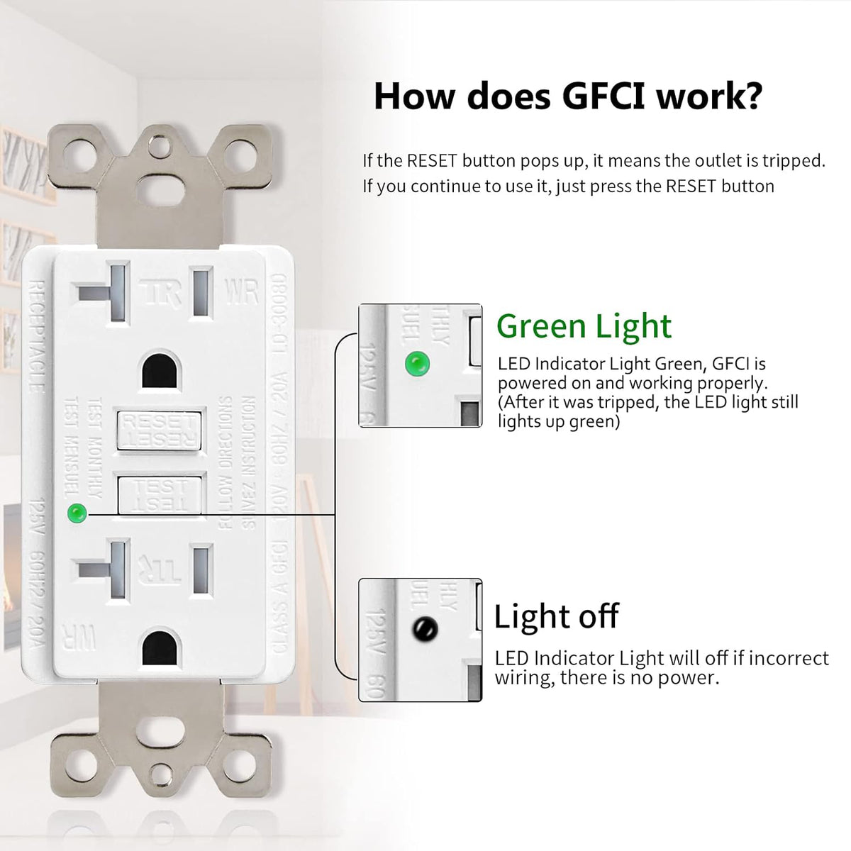 20 Amp GFCI Outlet, Tamper Resistant, Weather Resistant, Glossy White C956423