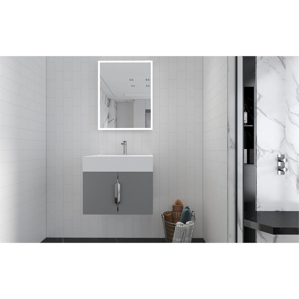 Gray Wood Floating Vanity with White Top T960412
