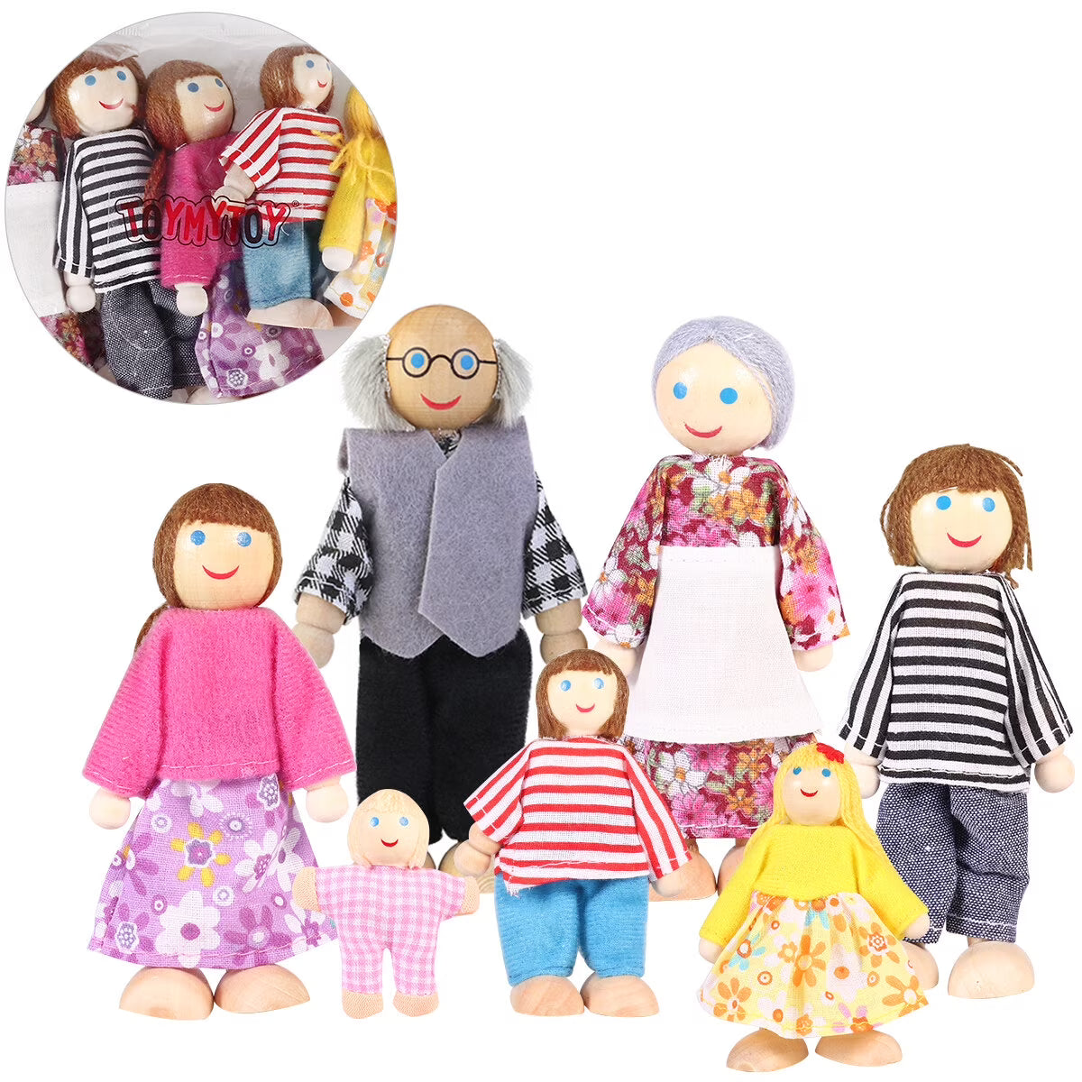 7 Pieces Wooden Dollhouse Family Set Mini People Figures D650