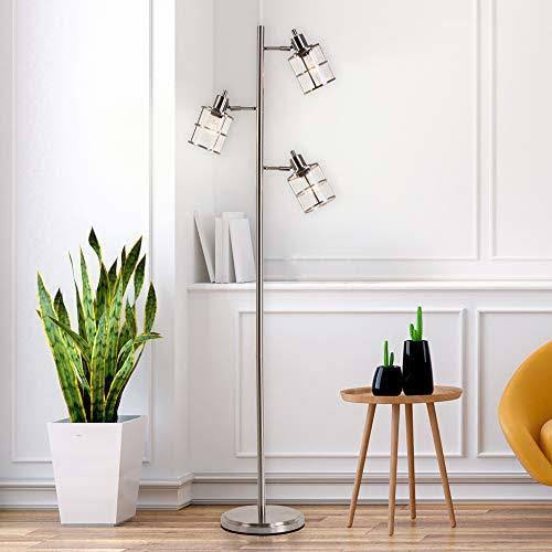Modern 3 Floor Lamp with Adjustable Ribbed Glass Shade C53884