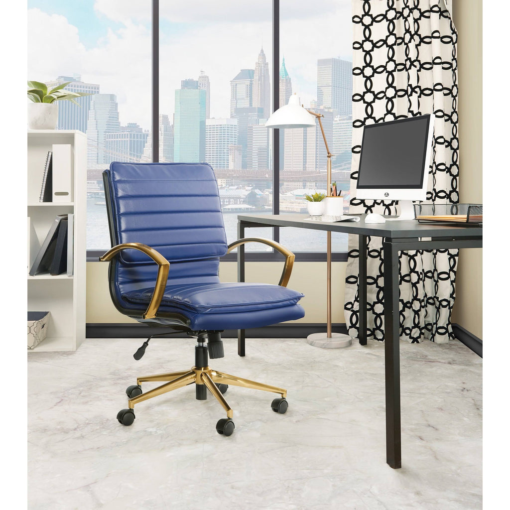 Navy Faux Leather Mid-Back Chair with Gold A15609