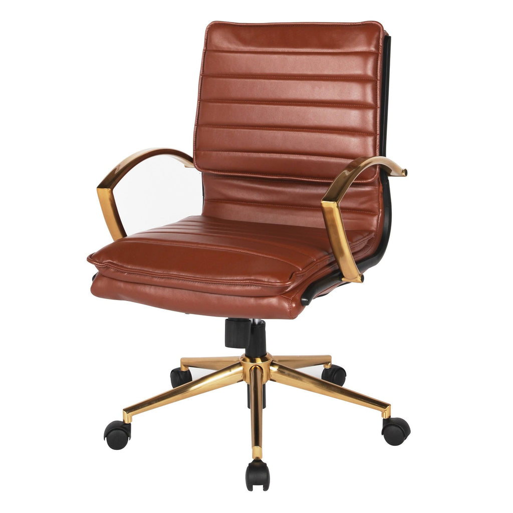 Navy Faux Leather Mid-Back Chair with Gold A15609