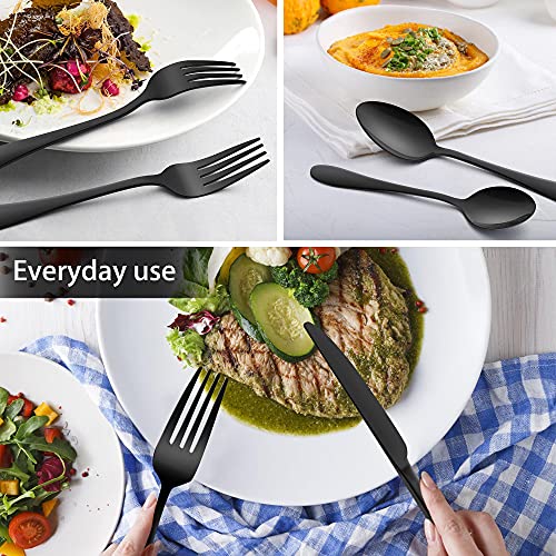 48-Piece Black Stainless Steel Silverware Set with Steak Knives X370