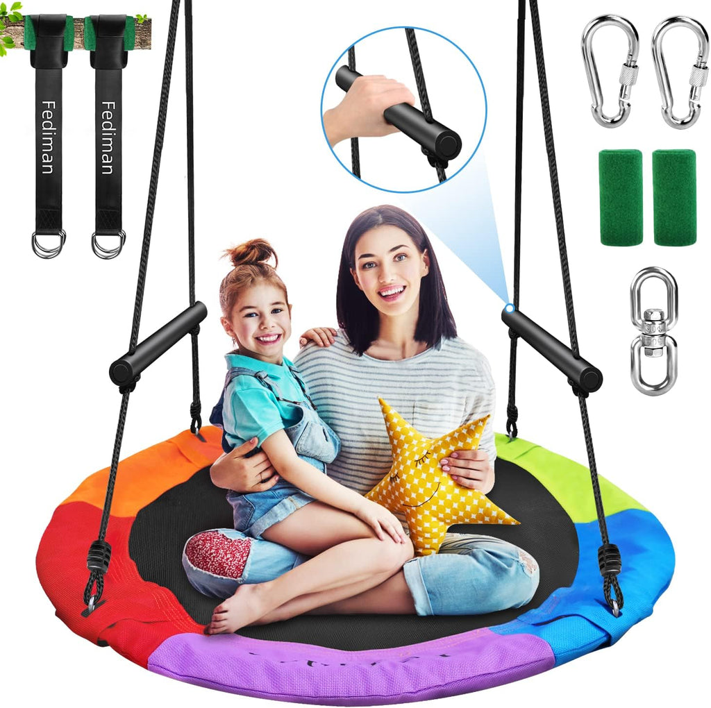 40 Textilene Ripstop Disk Swing with 2 Foam Handles, Steel Frame, 2 Carabiner, Swivel, Adjustable Ropes Z4364