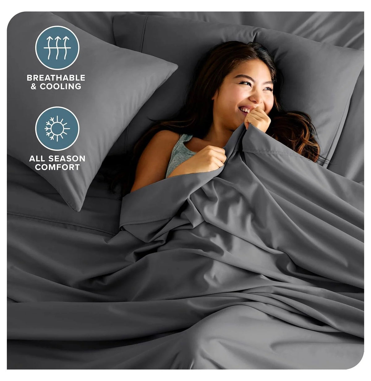 Full XL 4 Piece Microfiber Bed Sheets with Pillowcases, Grey E6540