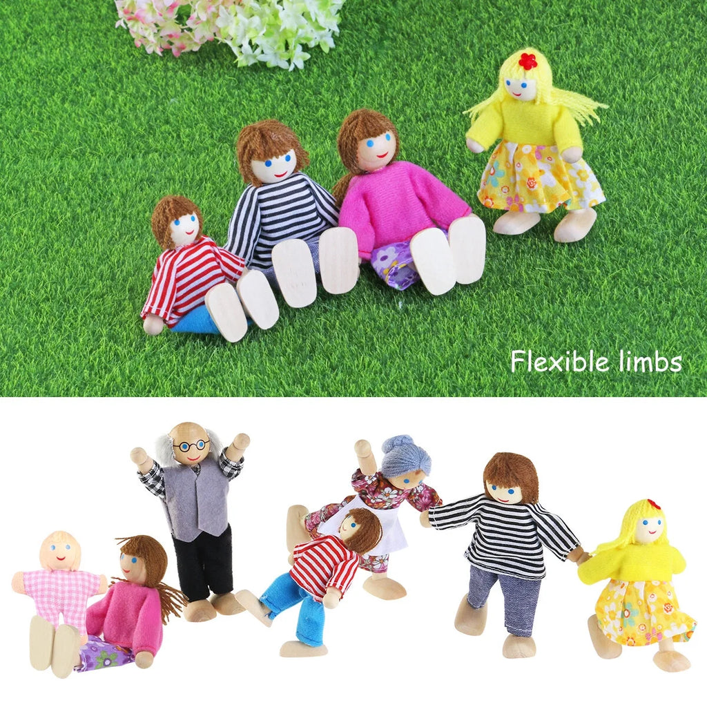 7 Pieces Wooden Dollhouse Family Set Mini People Figures D650