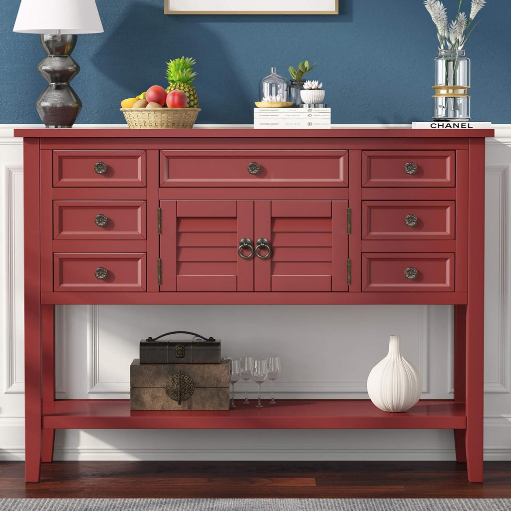 Buffet Table with Cabinet, 7 Storage Drawers and Bottom Shelf N7993