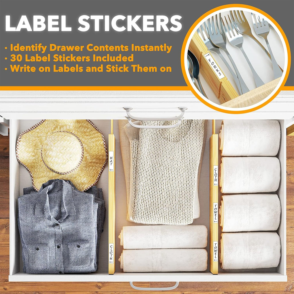 4" High Bamboo Deep Drawer Dividers, Expandable Drawer Organizers, 2 Dividers (17-22 in) Z53573