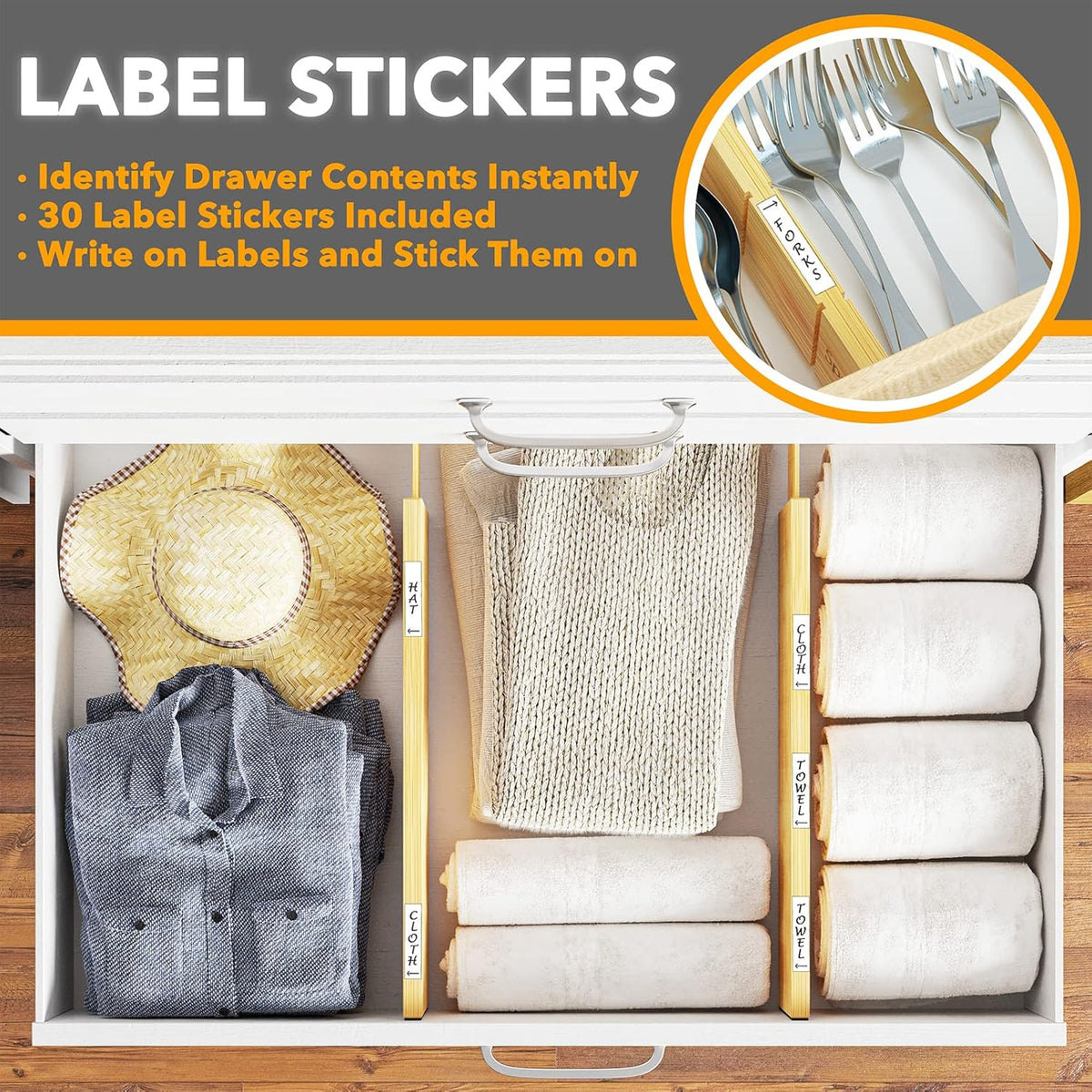 4" High Bamboo Deep Drawer Dividers, Expandable Drawer Organizers, 2 Dividers (17-22 in) Z53573