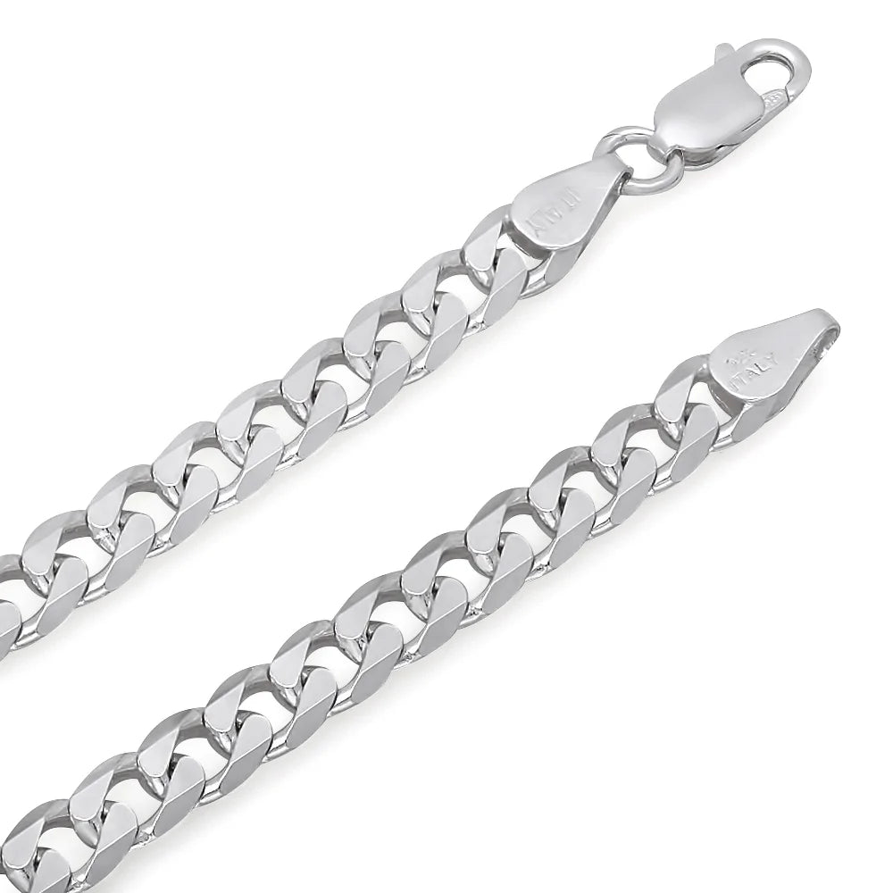 5mm Solid .925 Sterling Silver Flat Cuban Link Chain Necklace + Bracelet Set, 30" + 8" H67797