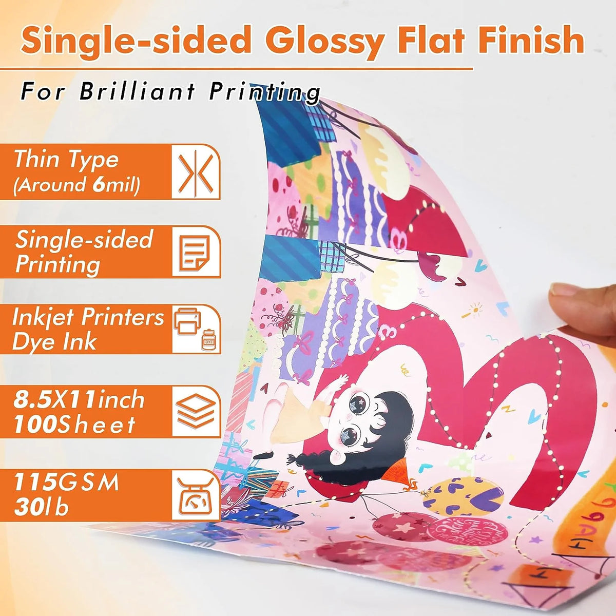 200 Sheets Glossy Inkjet Photo Printer Paper 8.5x11 Inches 30 LB 6Mil I81621