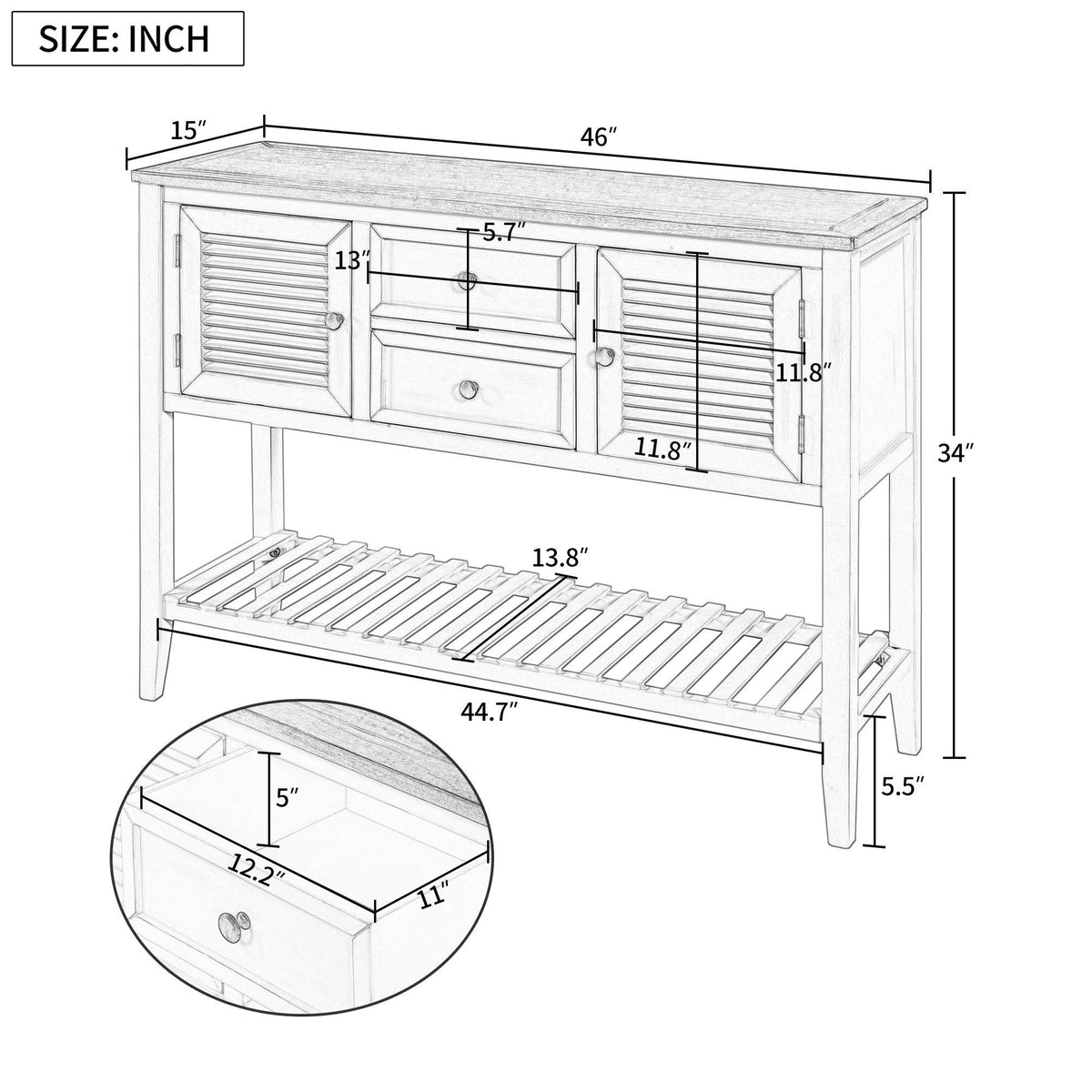 Blue Console Table with 2 Drawers and Bottom Shelf B510